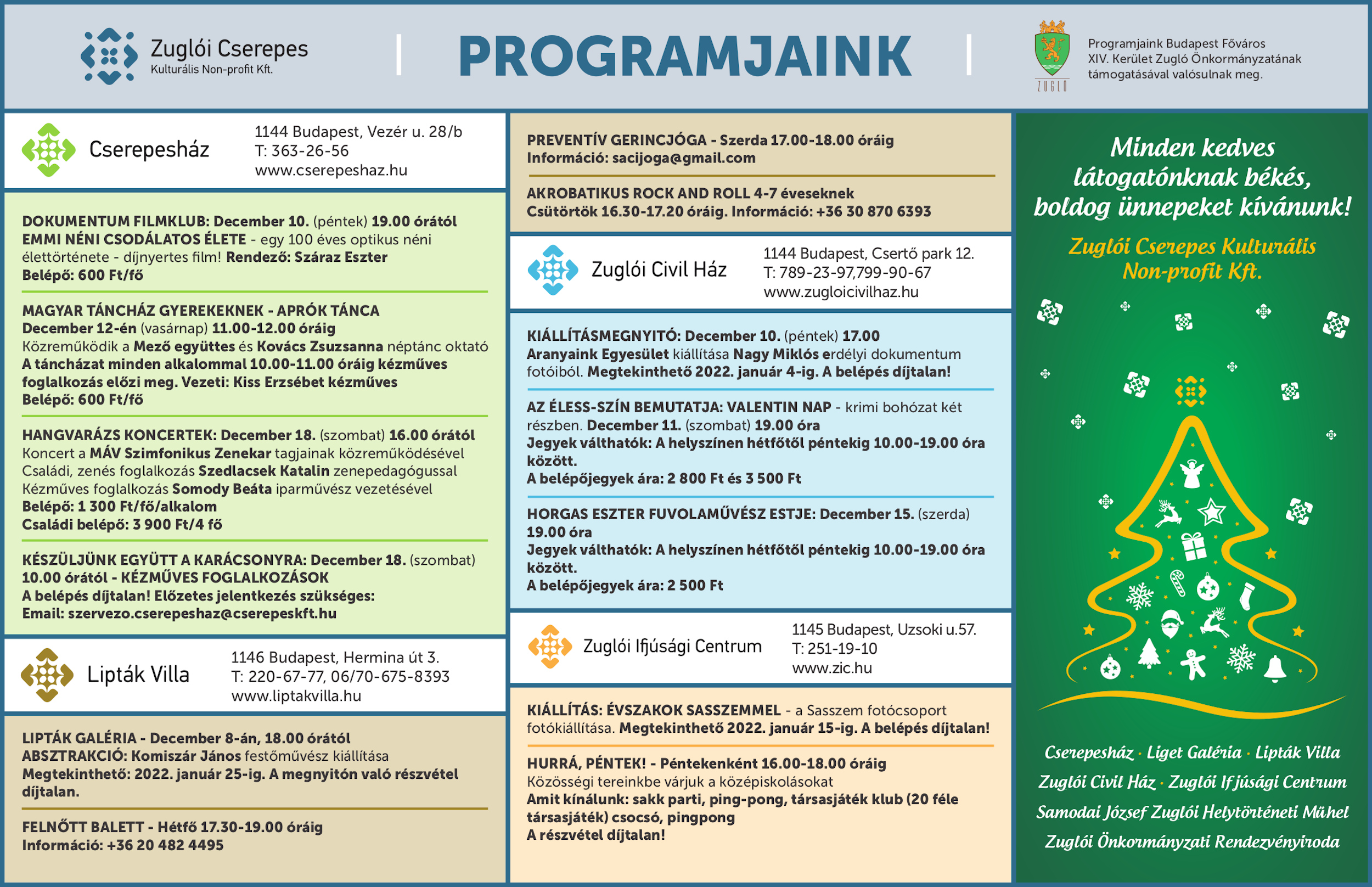Cserepes Kft. 2021 decemberi programajánlója - grafika