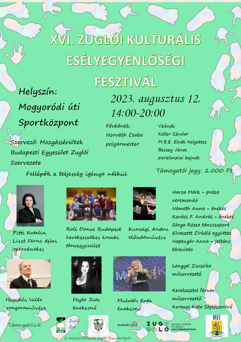 XVI. Zuglói Kulturális Esélyegyenlőségi Fesztivál - programplakát