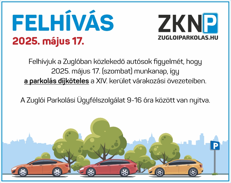 Felhívás a május 17-ei díjköteles parkolásról